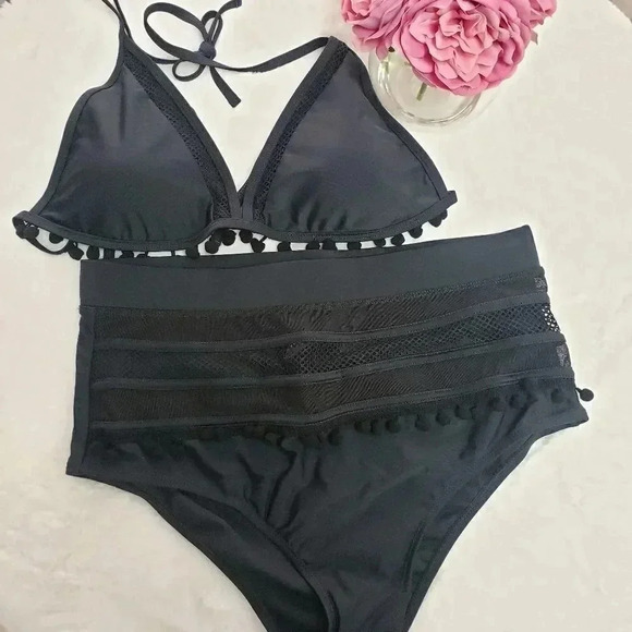 SALE Two Piece High Waist Black Bikini - Picture 1 of 8